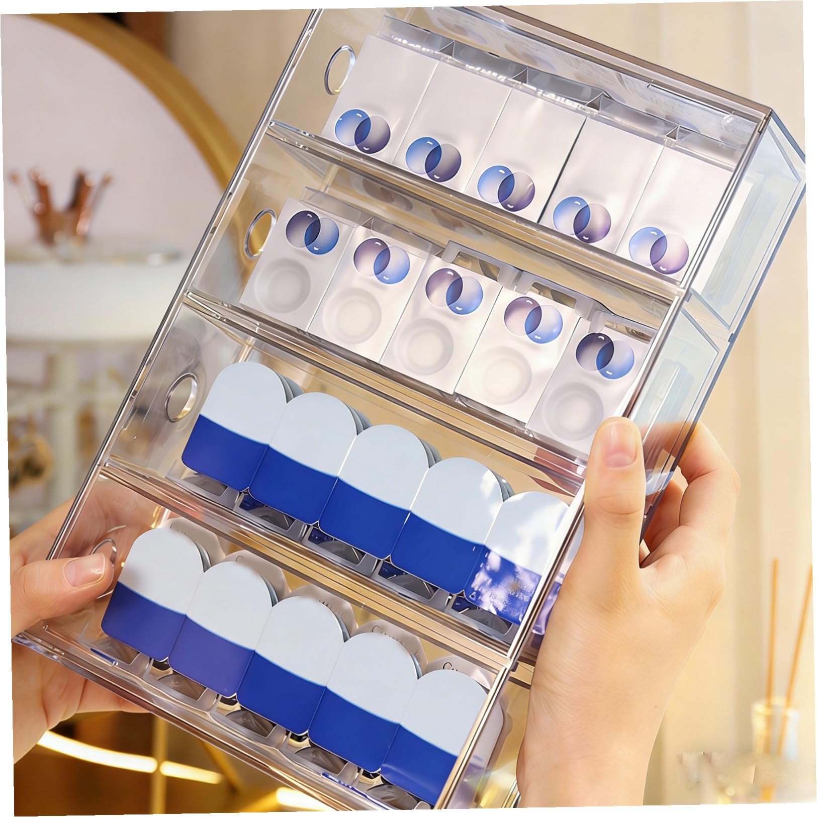 Beaupretty Organizer Design Semplice ed Cosmetico Trasparente in Acrilico 4 Scomparti Sovrapponibili e Organizzare Prodotti di Bellezza per