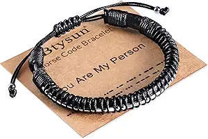 Inspirational Gifts for Men Morse Code Bracelets Mens Bracelets Graduation Gifts for Him Fathers Day Adjustable Leather Bracelet Motivational Birthday Annivesary Jewelry Stocking Stuffers for Men