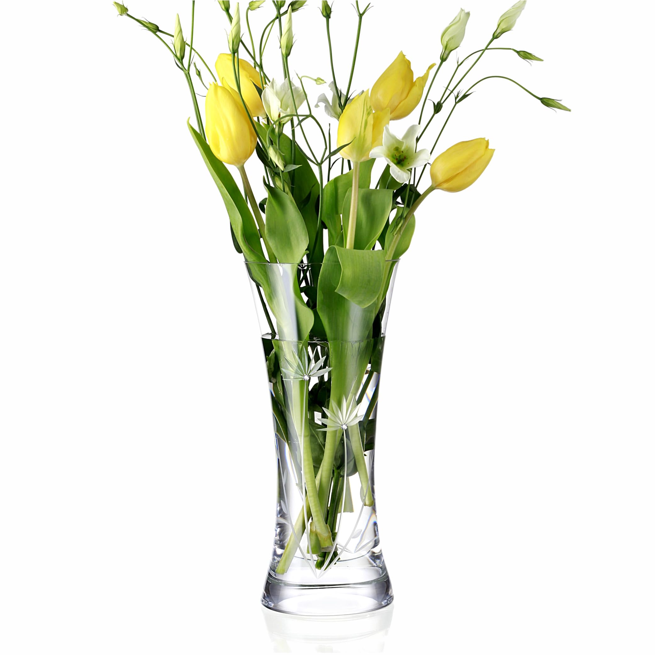 Bloom Glasvase - Elegante Blumenvase Modern, Deko Vase Glas mit Blumenmotiv und Hochwertigen Kristallakzenten, Geschenke für Frauen, Handgefertigt in der EU - 1 Stück