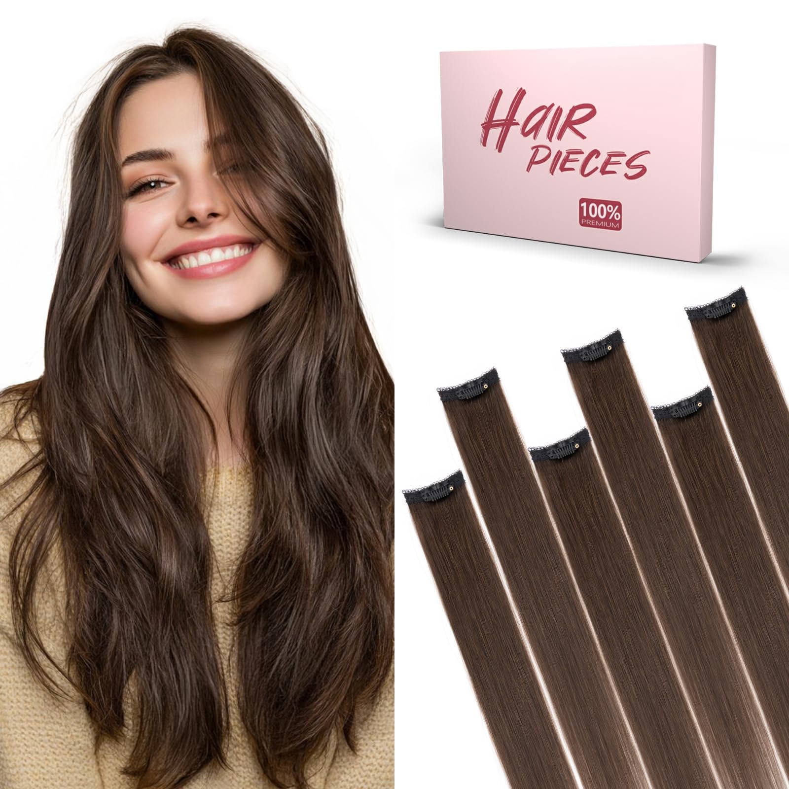 Clip in Extensions Echthaar Extensions Clip 6 Tressen 6 Clips Hair Extensions Remy Echthaar Haarverlängerung invisible natürlich 40 cm Dunkelbraun #2R