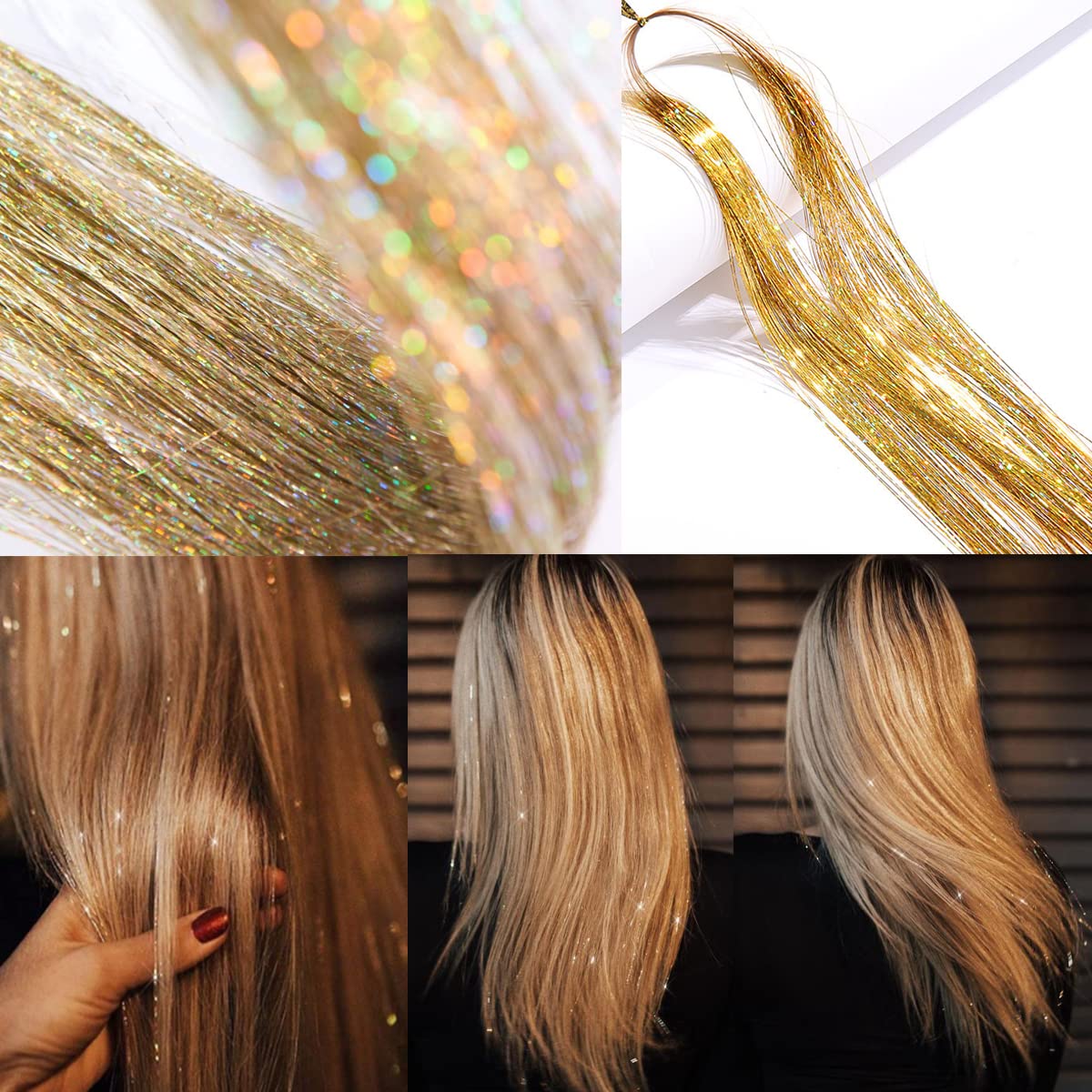 Hair Tinsel Kit with Tools Heat Resistant Glitter Hair Tinsel Clip In 2 Ways to Tie