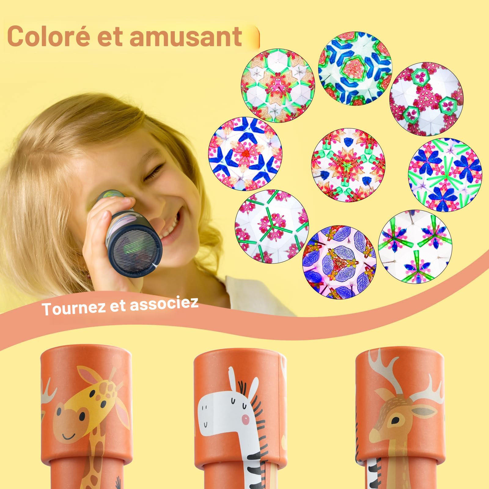Kaléidoscope Magique Fait Main ZEALMAX - Rose Bleue, 20 Cm, Jouet Optique Pour Enfants Et Adultes Kaléidoscope Rose Bleue