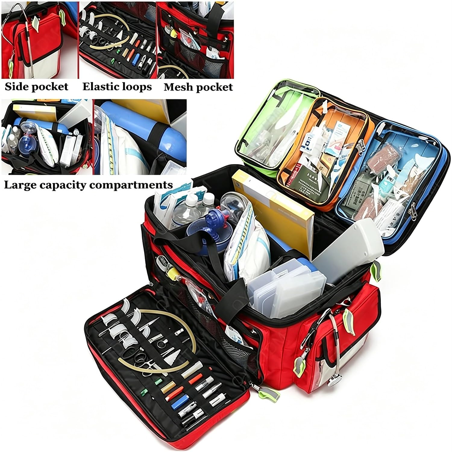 Kit di pronto soccorso, borsa da viaggio medica d'emergenza, con asta telescopica e scomparti rimovibili, grande capacità, for esplorare la natura