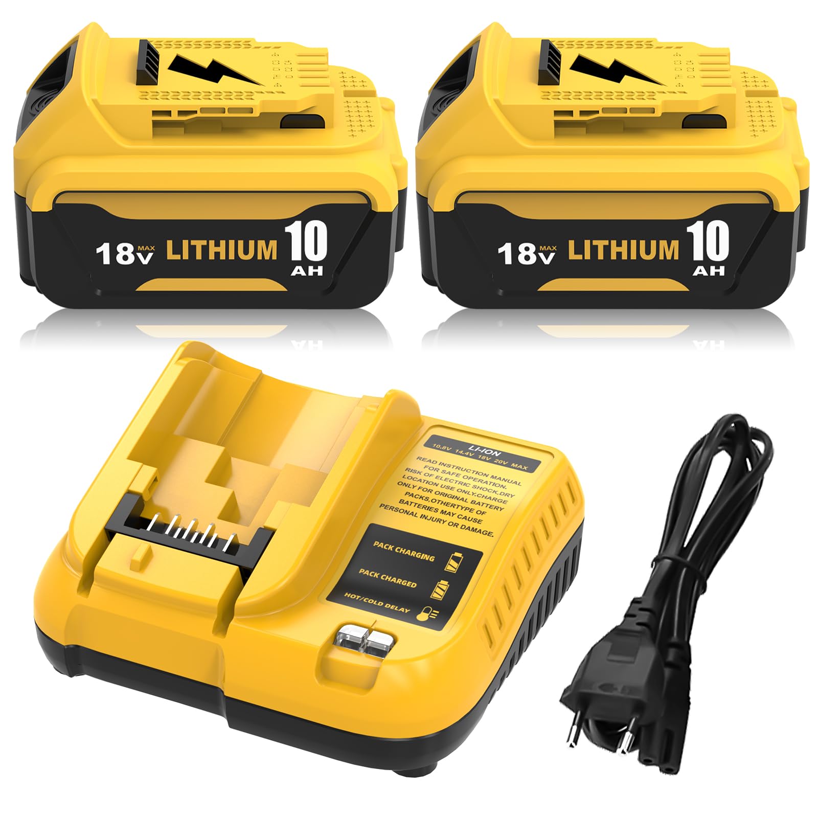 2X 10.0Ah Rechange pour Dewalt Batterie 18V + Chargeur DCB107 pour DCB180 DCB181 DCB182 DCB184 DCB200 DCB201 DCB204 compatibles avec Les Outils électriques sans Fil des séries DCD DCF DCG