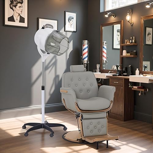Miniatura 2 de BarberPub Secador de capó de pelo con capucha de 1300 W con soporte, base rodante de pie de altura ajustable, equipo de salón de belleza con