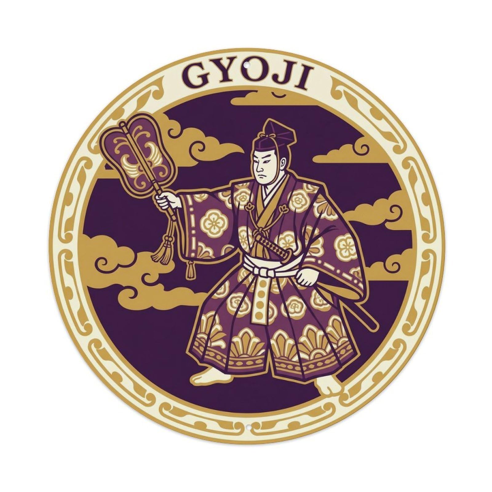 Olyhtr 8X8inch Classic Style Sumo Gyoji Referee Rinpa Purple Gold Japan Traditional Metal Tin Sign