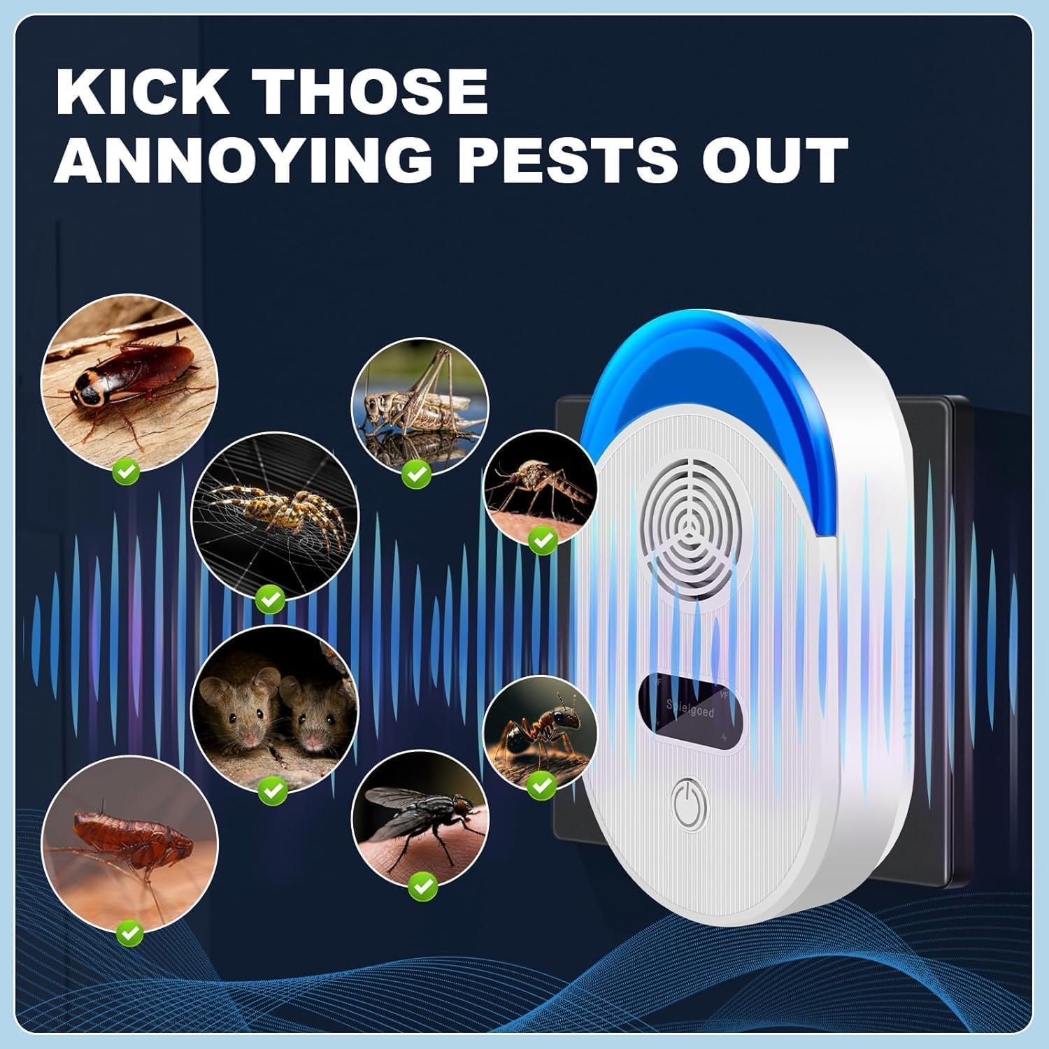 Paquete de 4 repelentes ultrasónicos de plagas, repelente de ratones, repelente de insectos, control eficaz de plagas en interiores, para ratones, arañas, cucarachas, moscas, etc. Seguro para humanos