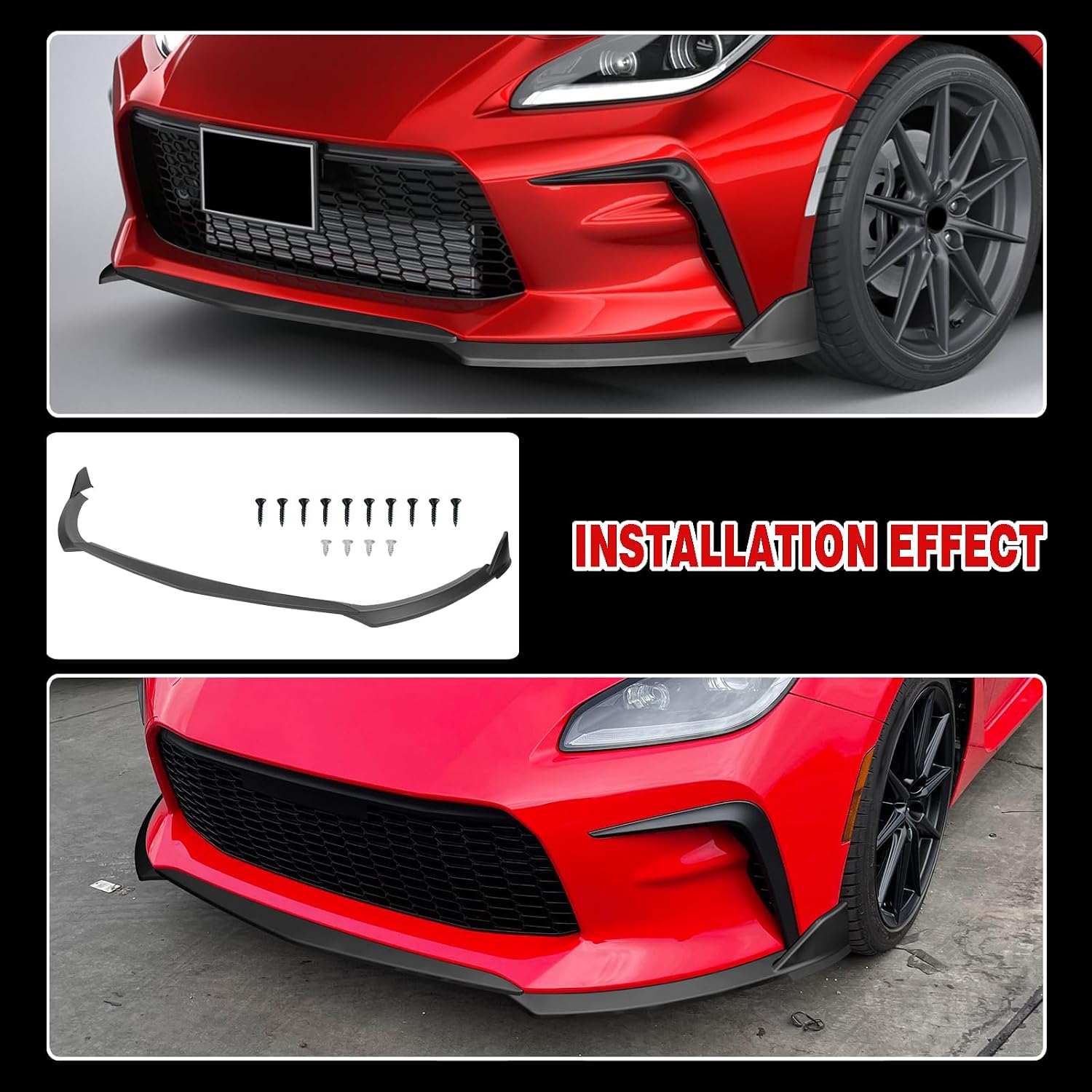 Front Bumper Lip for Toyota GR86 Coupe 2022-2026 Glossy Black 3PCS