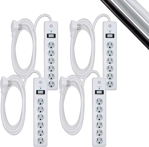 Miniatura 21 de GE home electric GE - Protector SurGE de 6 tomas, paquete de 4, cable de extensión de 15 pies, 800 julios, enchufe plano, cubiertas de seguridad