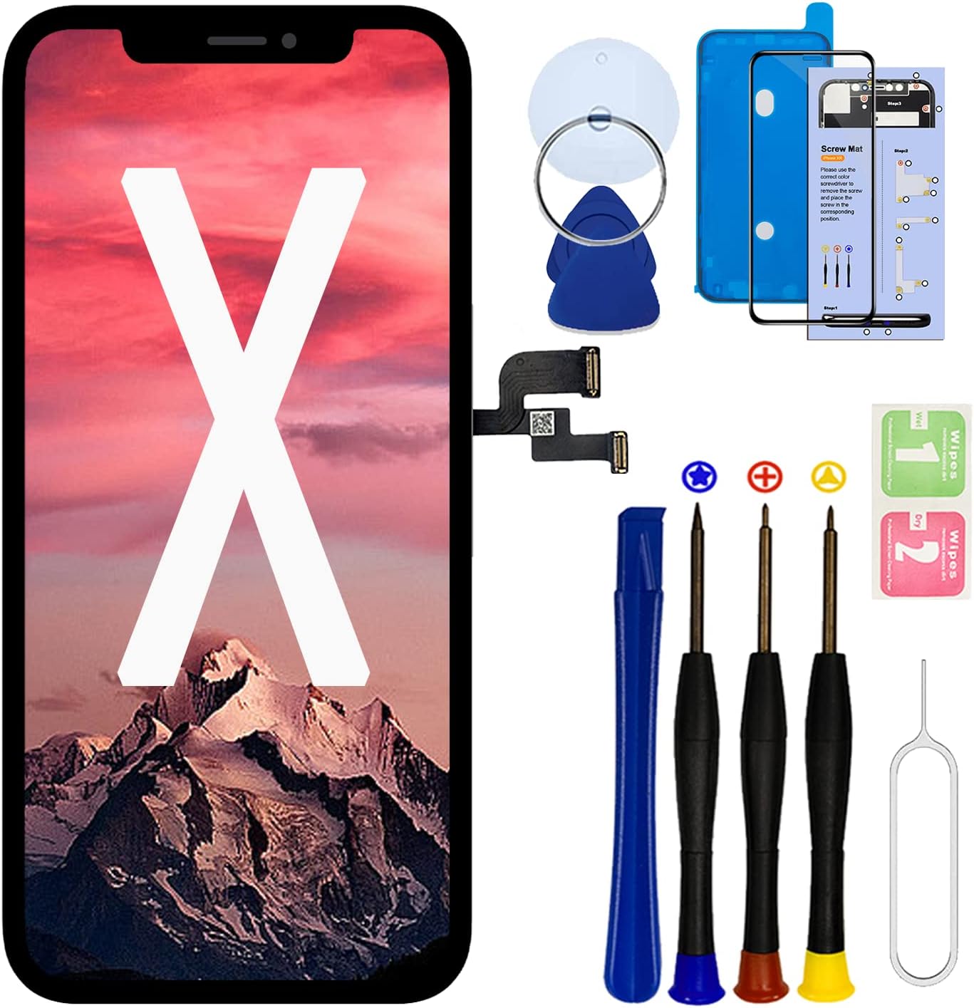 for iPhone X 10 Screen Replacement ​5.8" Kit,3D Touch & LCD Display digitizer Assembly Screen,Compatible with A1865、A1901、A1902，with Complete Repair Tools and Screen Protector.(5.8 Inch)