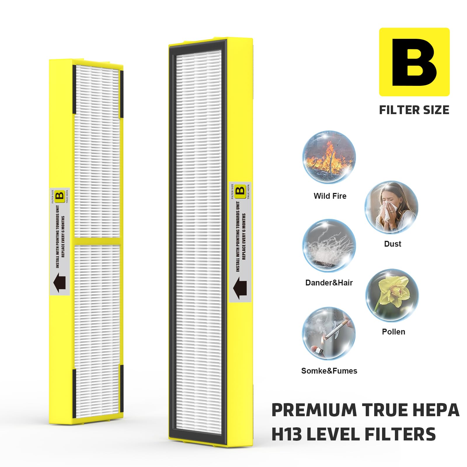 Paquete de 4 filtros de repuesto HEPA FLT4825 B compatibles con purificador de aire Germ-Guardian AC4825 AC4300 AC4800 AC4900 AC4850, paquete de 4 filtros HEPA B con 8 filtros de carbono