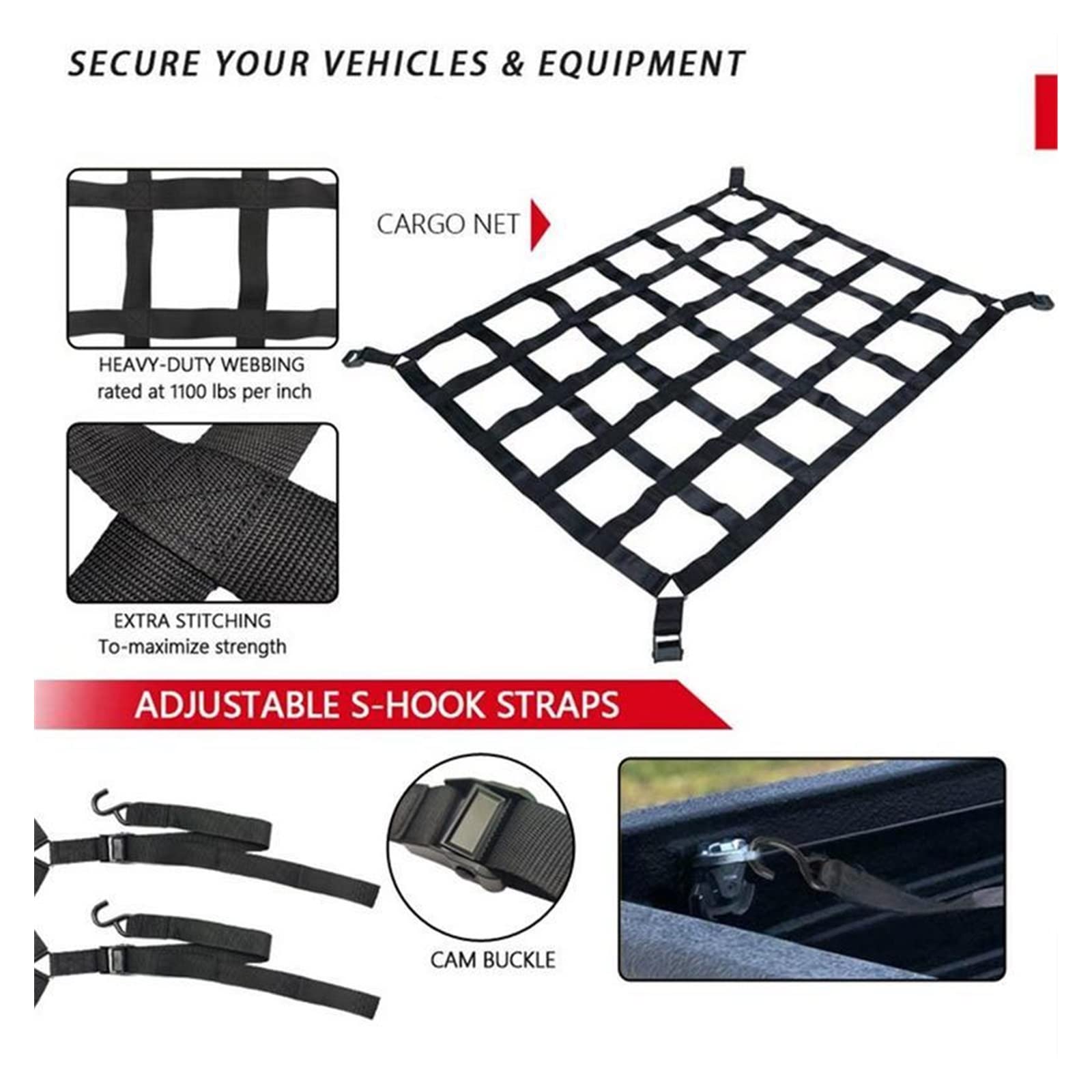 Xuanqingyi Store Auto-Kofferraum-Dachnetz, Netz-Gepäcknetz, schweres Gepäcknetz, LKW-Anhänger, Müllcontainer, verlängerte Netzabdeckungen, Gepäcknetze mit 4 festen Gurten (Color : S)