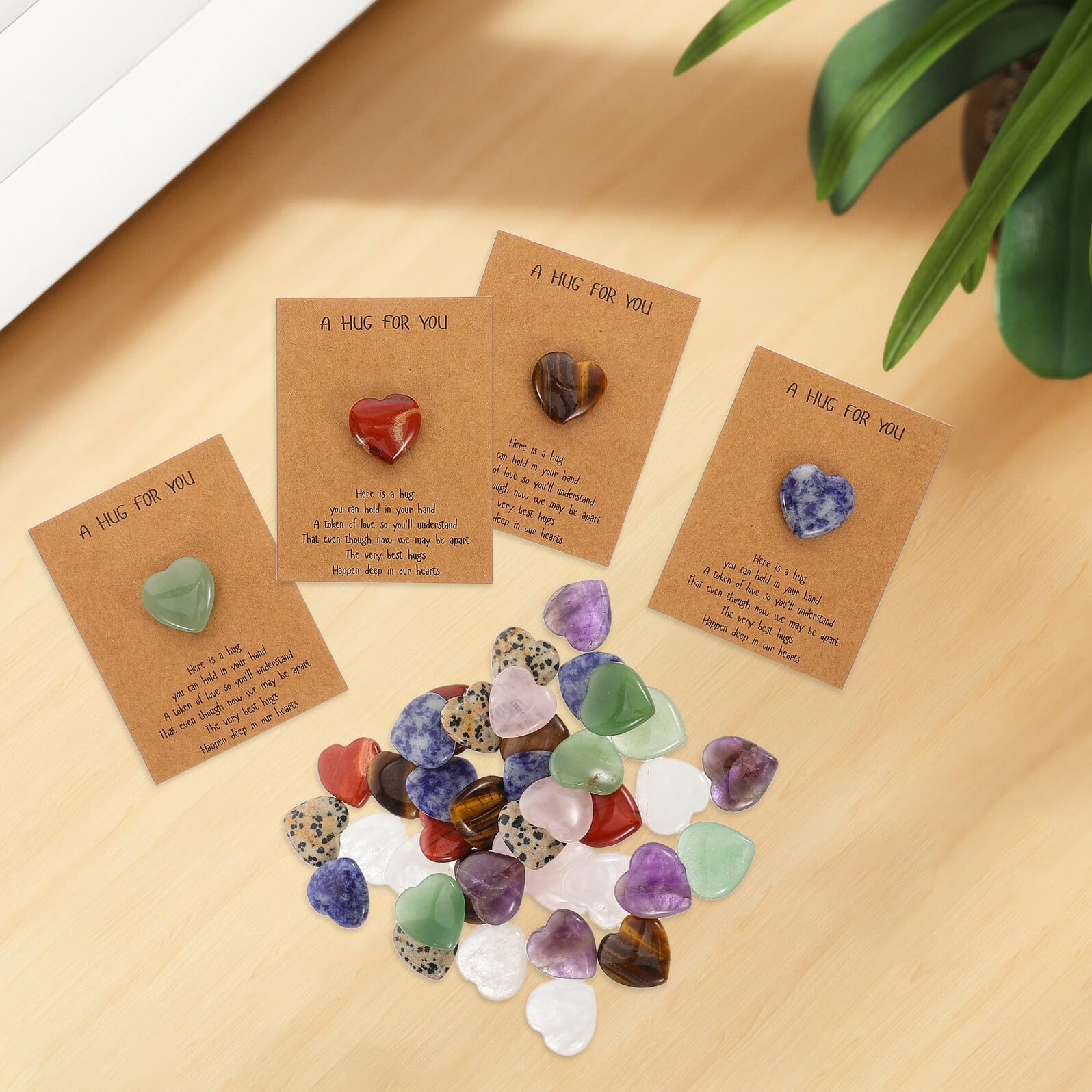 Alipis Biglietti D’Auguri con Pietre Naturali a Forma di Cuore 2Cm Set da 40 Pezzi per Festa degli Innamorati e Compleanni Carta Resistente per Scambio Regalo e Decorazioni Romantiche