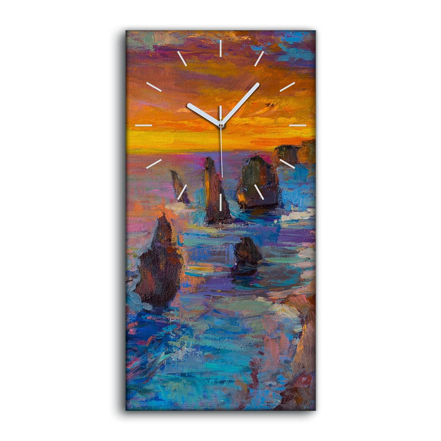 Horloge sur Toile 30x60cm Art Moderne Rivage de la Mer Décoration Murale Haut de Gamme