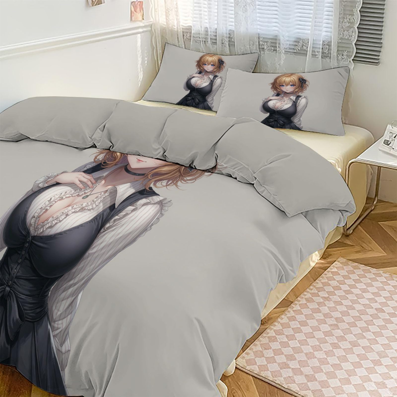 Copripiumino Maglietta Vestito Ragazza per Adolescenti Adulti, Reversibile Set di Biancheria da Letto per Anime da 3 Pezzi 240x220cm, Federa per Letto King (1 Copripiumino + 2 Federa)