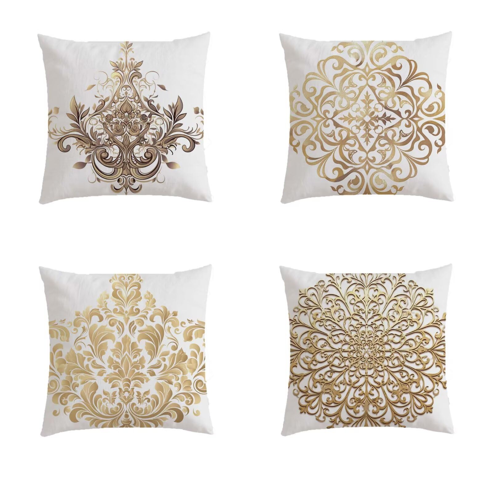 Housse de coussin 45x45cm bohème en lin lot de 4 carrés avec impression double face