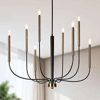 KSANA Black and Gold Chandelier, 37.4'' Large Modern Farmhouse Dining Room Light Fixture Over Table, 8-Light Metal Chandeliers Lights Fixtures for Dining & Living Room, Bedroom, Foyer, Staricase