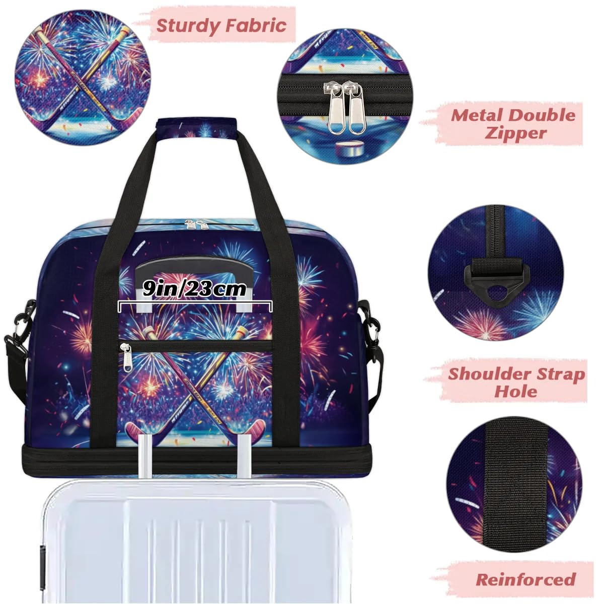 Sac de sport de hockey de voyage pour homme et femme, sac de week-end, sac fourre-tout pliable et séparé, 47 l pour sport, gym, yoga, couleur, 47 L, Organiseur de sac
