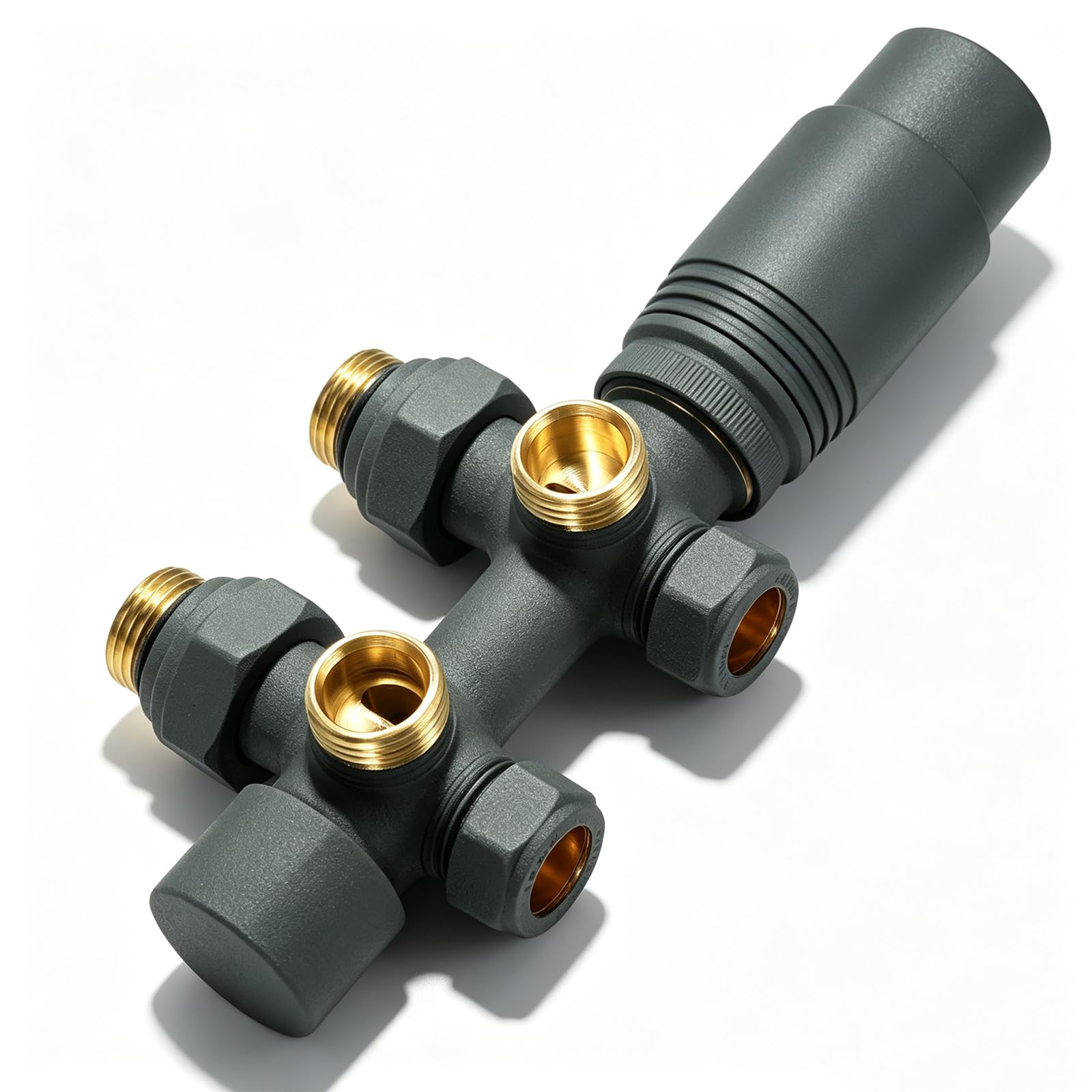 SVNR Multiblock - Válvula termostática para radiador, válvula termostática tipo H, válvula de radiador en esquina y recta, con accesorios de calefacción, termostato para radiador de baño, antracita