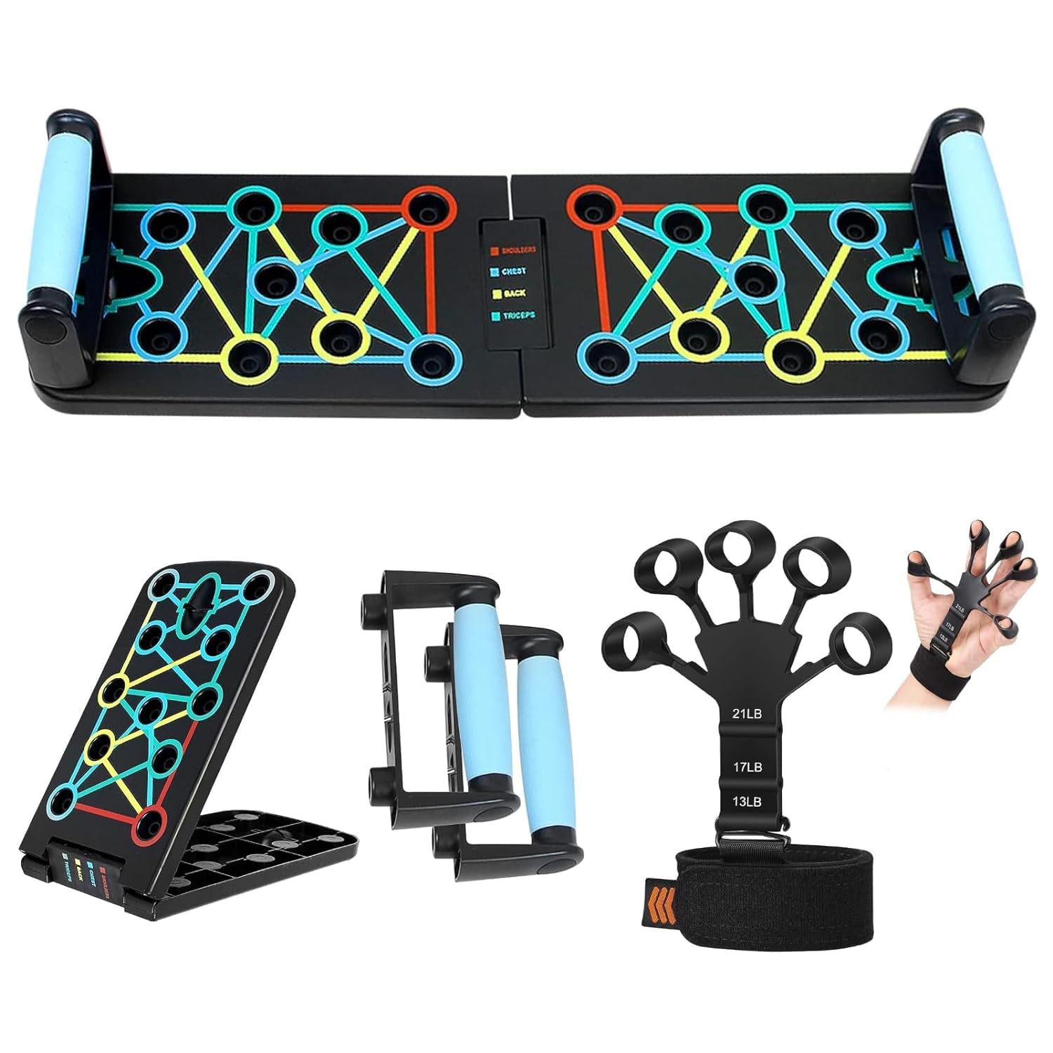 WAYWORLD 2 in 1 Offer Push Up Board + Finger Trainer Band,17 in 1 Push Ups Board for Men Women Body Building Fitness Training Gym Workout Exercise, Strong Grip Handle For Gym and Home