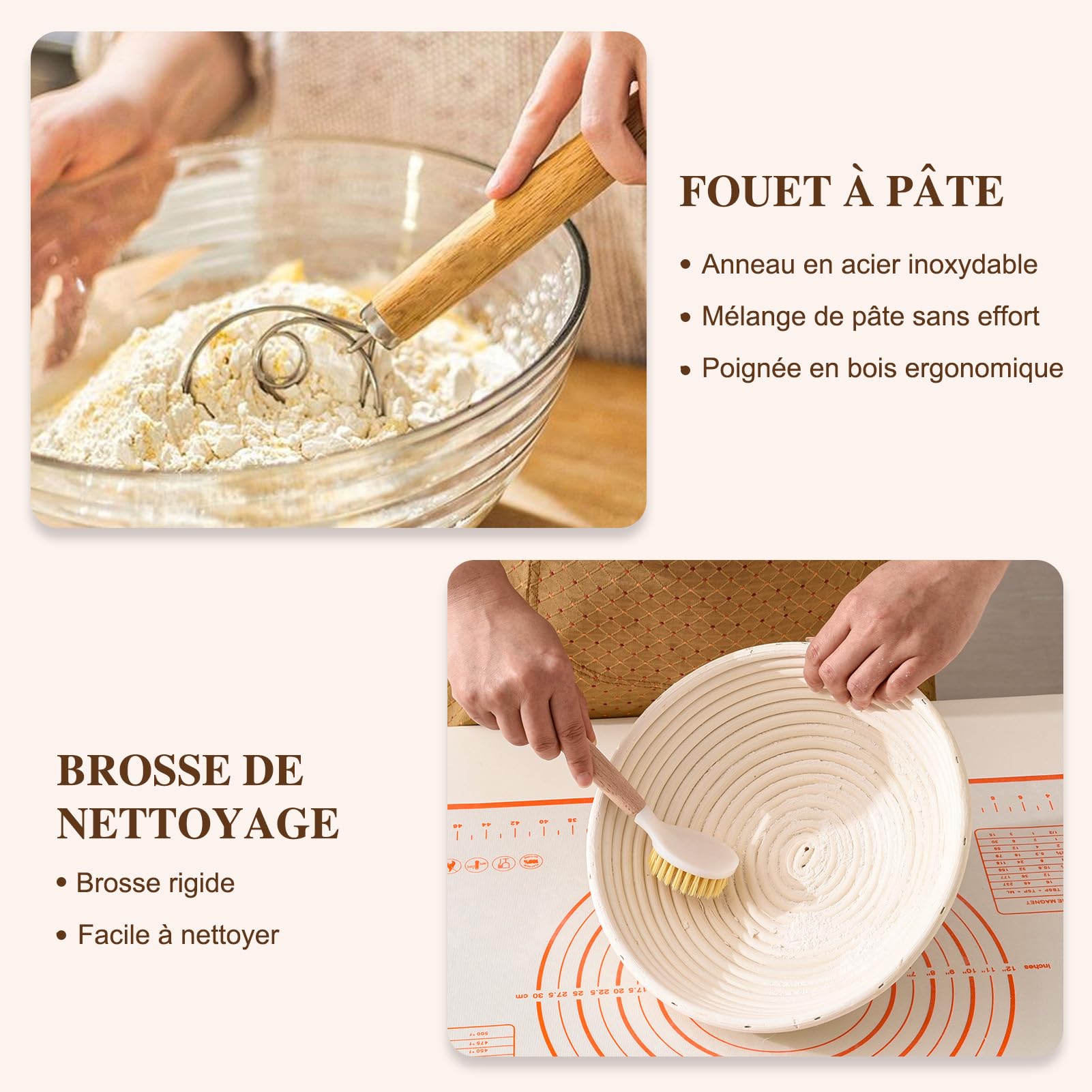 Banneton Pain 25cm Ovale Set,11 Pièces Accessoire pour Faire du Pain, Kit Boulangerie Professionnel Rotin Naturel, Kit Pain au Levain pour les Débutants, les Boulangers Expérimentés