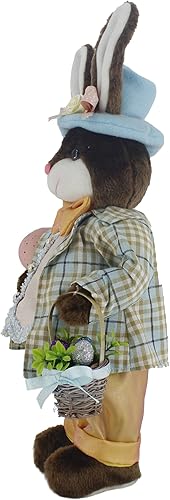 Miniatura 2 de 19 pulgadas naranja y azul a cuadros caoba marrón conejo primavera Pascua coleccionable decoración del hogar figura decoración 402013