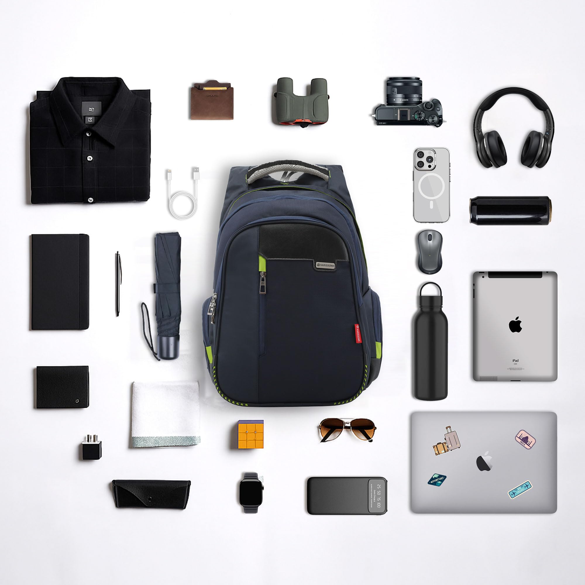 HARISSONS Sirius Travel Laptop Backpack | 45L | Fits 15.6β Laptop | Heavy-Duty Build | USB & Audio Port, Multi-Level Organizer, Trolley Sleeve | Work, Travel & College (Navy Blue) 4