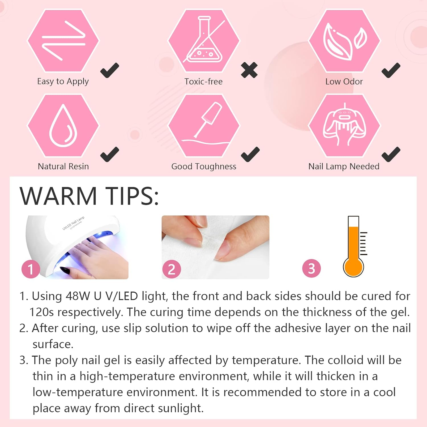 Saviland Poly Gel Nail Kit - All-in-1 with 7 Colors Pink Series Clearance Gel Extension Kit, 48W Nail Lamp, Slip Solution, Decorations & Manicure Tools for Home DIY