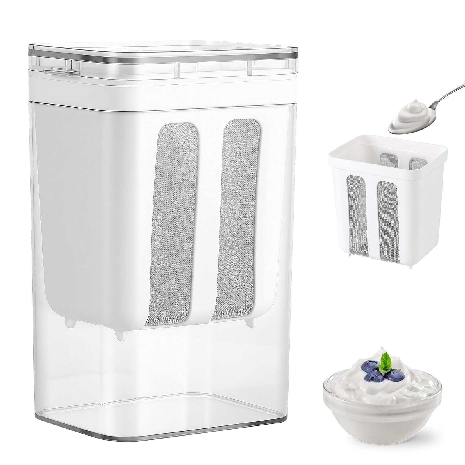 Zevrang Yogurt Maker Strainer, 1800ML Yoghurt Maker Fine Mesh Filter Strainer with Lid, Cheese Maker Reusable Yogurt Filter for Soybean Milk Thick Greek Yogurt Berries Soup Fruit Juice Coffee