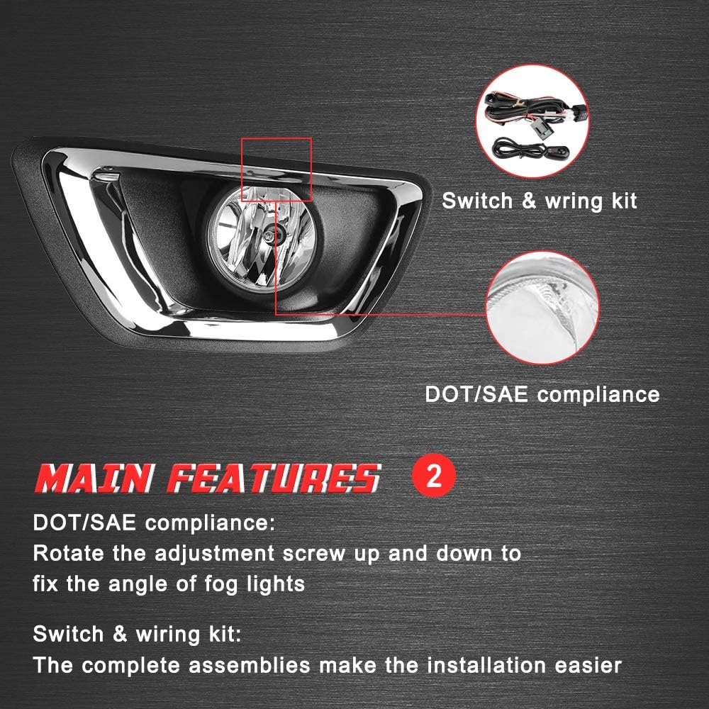 A ABIGAIL Driving Fog Lights Lamps Replacement for Chevy Colorado 2015 2016 2017 2018 with H16 12V 19W Halogen Bulbs & Wiring Harness Kit (Clear Lens)