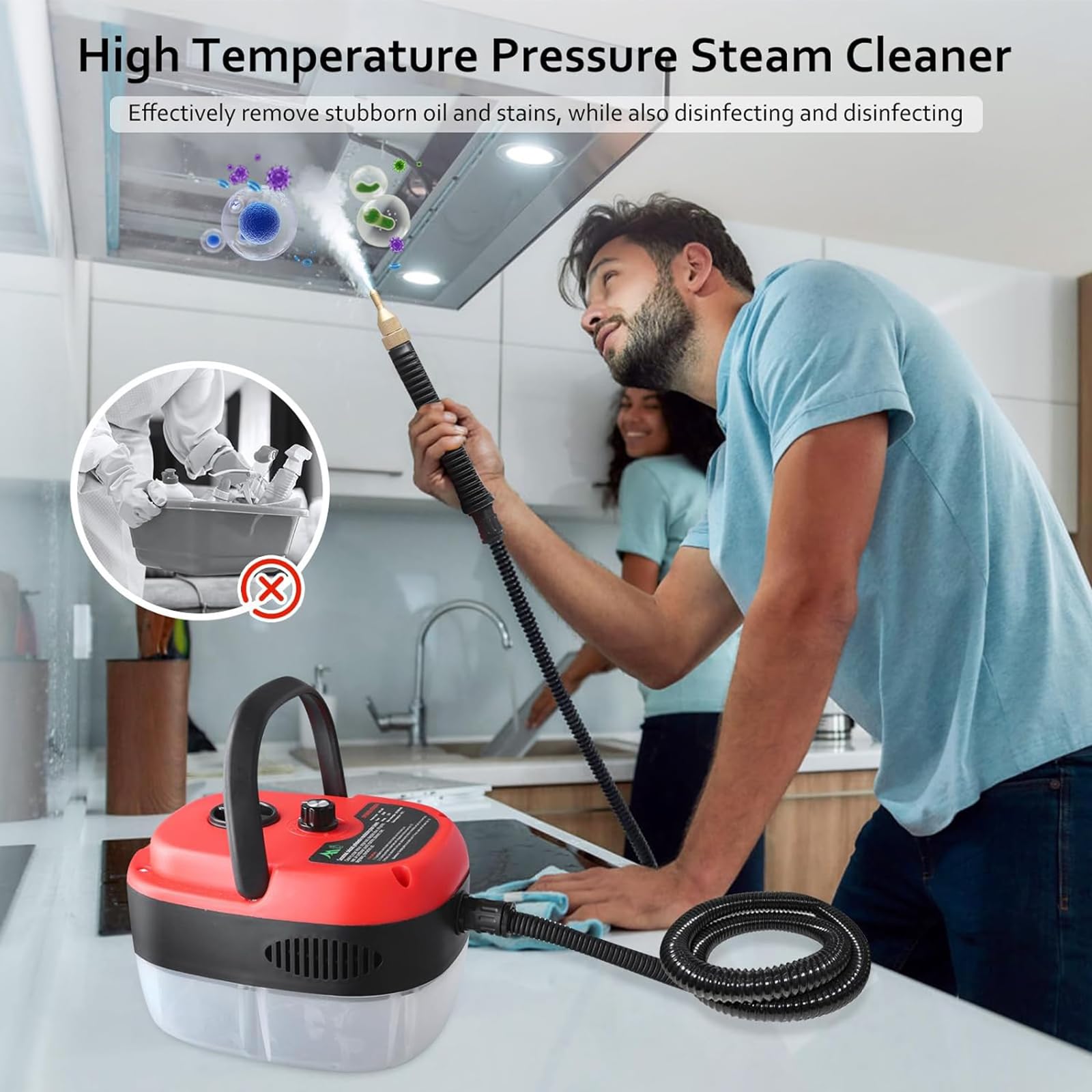 Limpiador A Vapor Portátil con Niveles De Vapor Ajustables Y Múltiples Cabezales De Cepillo para La Limpieza del Hogar Y del Automóvil.,White