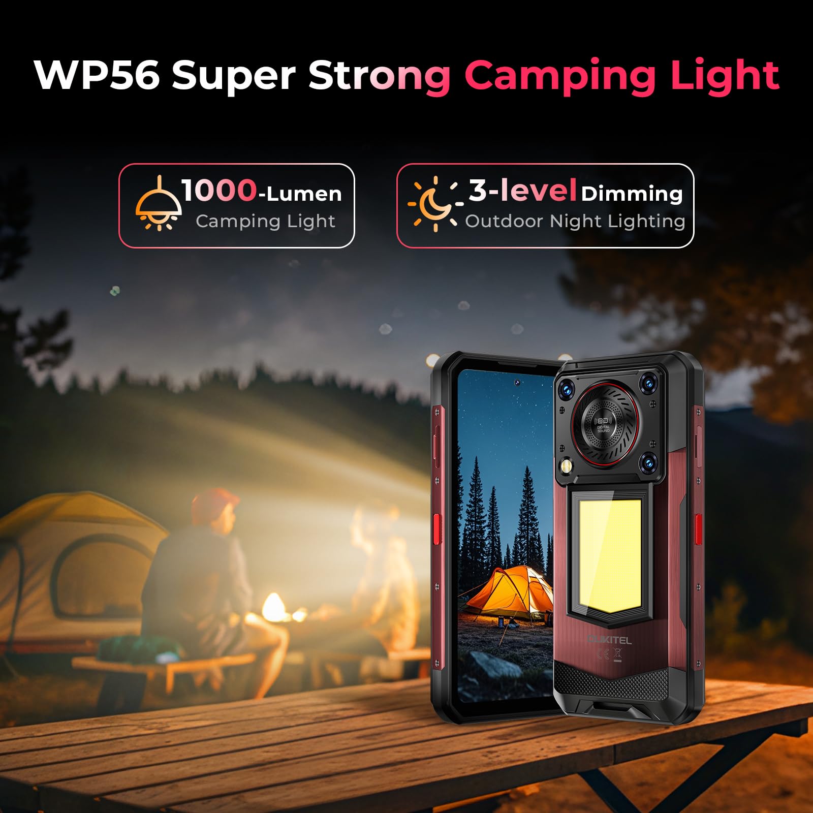 OUKITEL WP56 5G Rugged Smartphone Unlocked - 36GB+512GB/2TB Android 15 Rugged Phone,16000mAh Battery, 1000-Lumen Camping Light, 6.8" FHD+ 120Hz,108MP Camera,128dB Loud Speaker Waterproof, NFC/GPS/OTG
