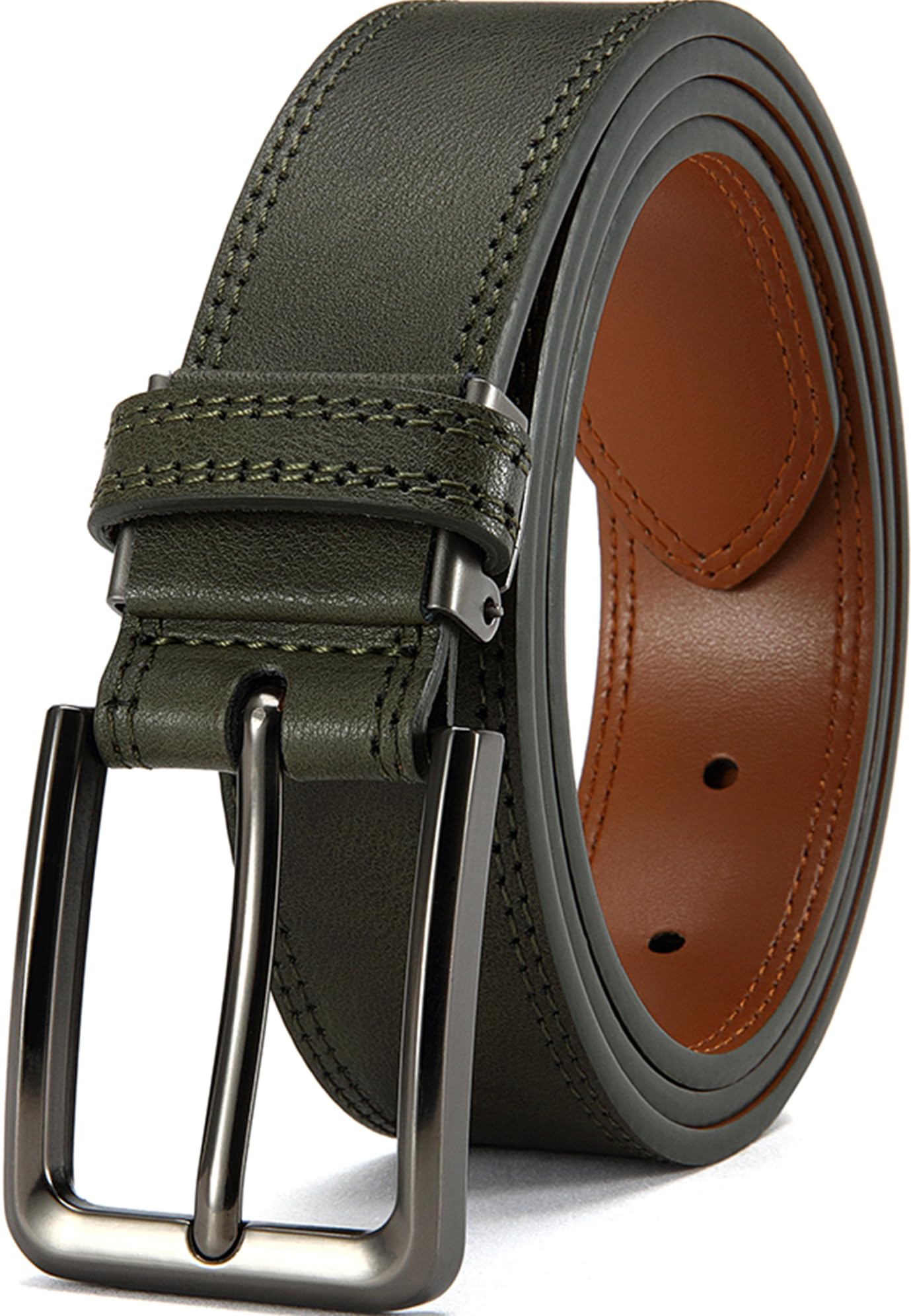 Men's Leather Dress Belt, 1 3/8" Wide, Genuine Cowhide, Adjustable