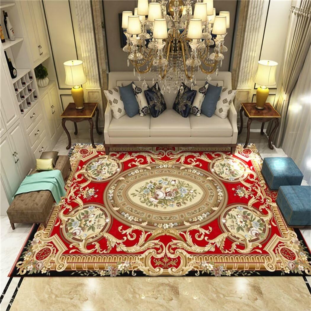 Tapis du salon lavable en machine et antiderapant grand format rouge 200x300