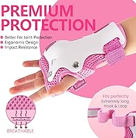 Vista 4 de Juego de casco de bicicleta para niños, certificado CPSC con rodilleras, coderas, muñequeras, casco negro ajustable para niñas de 2-3-5-8 años