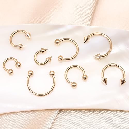 Miniatura 6 de BLISI G23 - Piercing de ceja de titanio sólido, anillos de cejas Gokd negro oro rosa plata rosa arco iris 16G barra curvada, joyería de labio