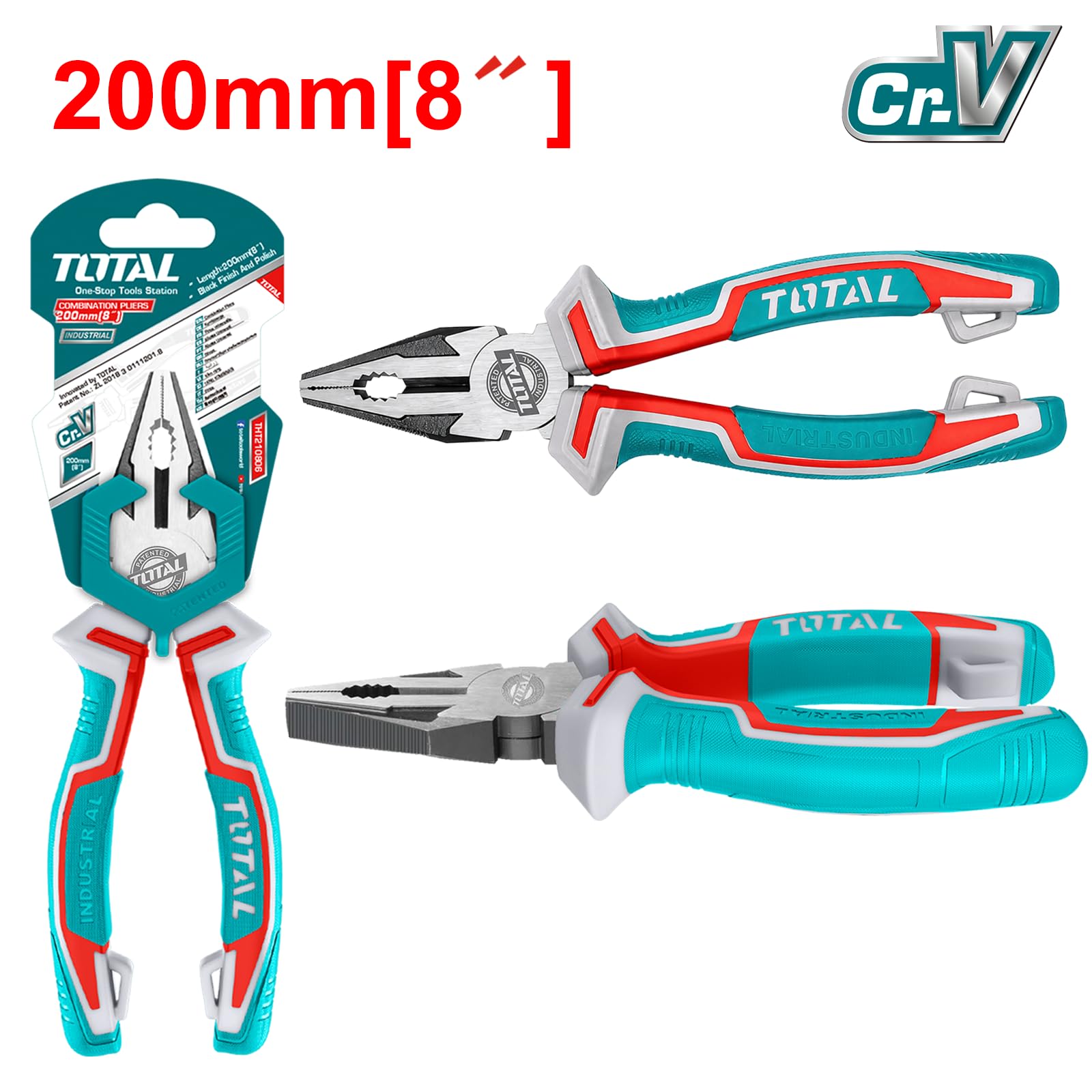 Total Tools - Szczypce uniwersalne | 200 mm | Rozmiar, Przytrzymaj, Składanie i Torsa | Do prac budowlanych, napraw lub mechanicznych | Wykonane z chromowanego wanadio | Uchwyt