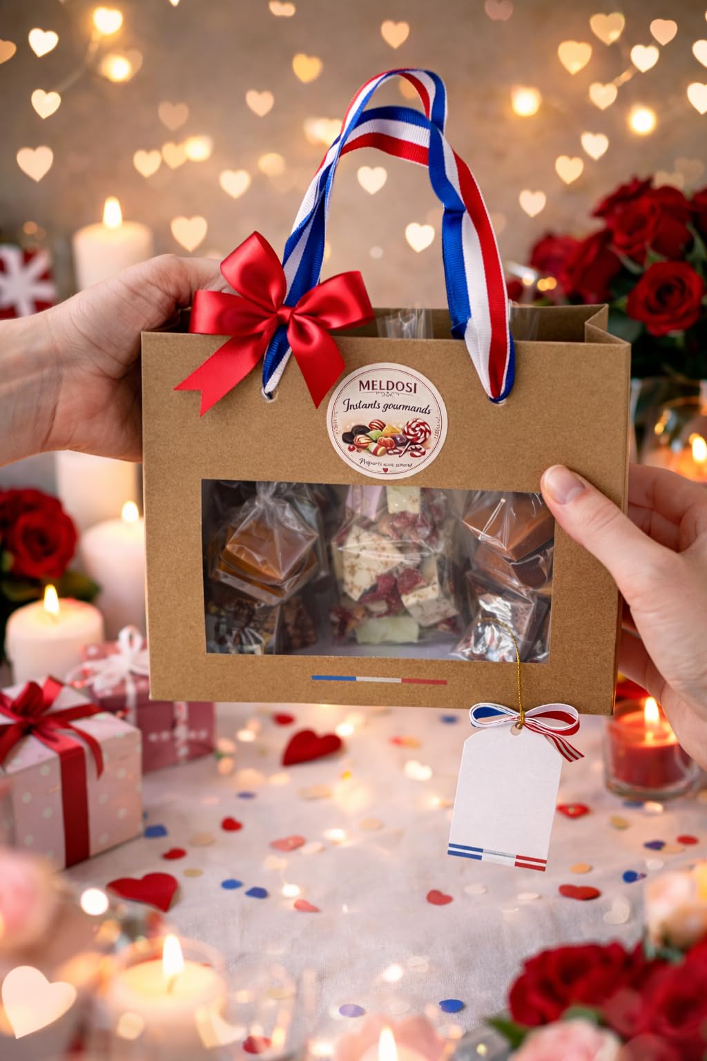 Meldosi Assortiment de Bonbons Traditionnels Français – Confiseries Artisanales, Pâtes de Fruits, Nougats, Caramels – Sachet coffret gourmand Élégant Prêt à Offrir