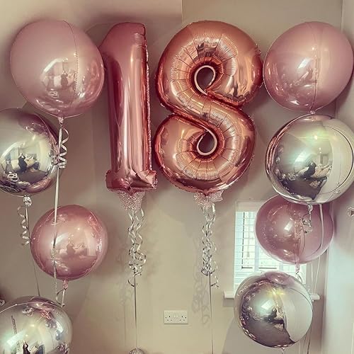Vista 47 de Globos de oro rosa con el número 80, globos gigantes grandes de 40 pulgadas, globos de aluminio de Mylar de oro rosa con números 80 para fiesta