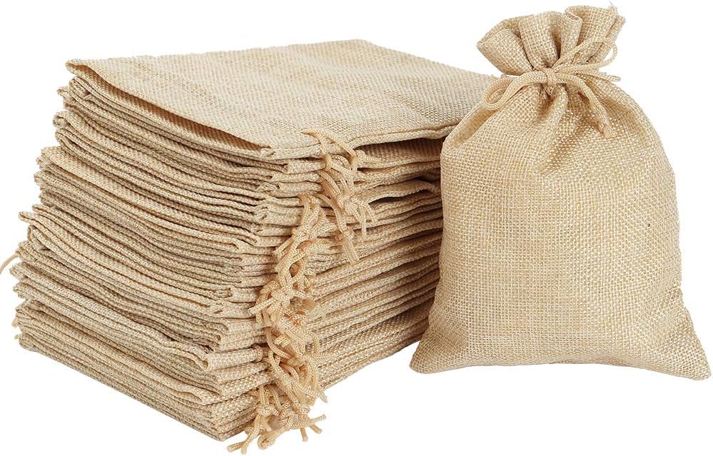 Burlap Bags 5 x 4 Inch with Drawstring -Natural Linen Bag Gift Bags Jewelry Sacks Strong Small Jute Bag for Festivals, DIY Craft, Present, Party Favors, Snacks, Jewelry and Anniversaries