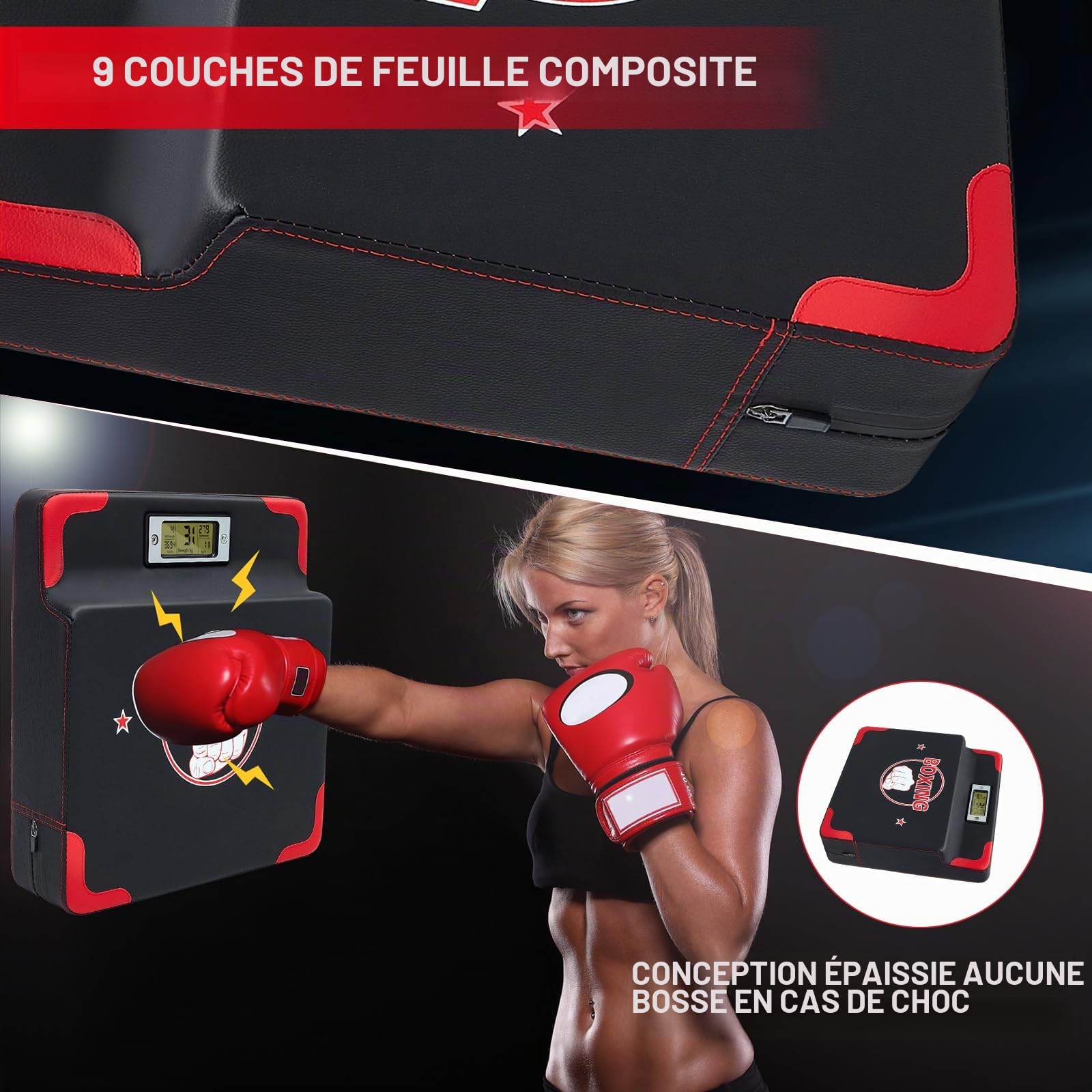 Hoteam Testeur de force de frappe avec capteur de force de frappe réglable en hauteur - Équipement d'entraînement de boxe mural - Machine de boxe pour adulte et enfant