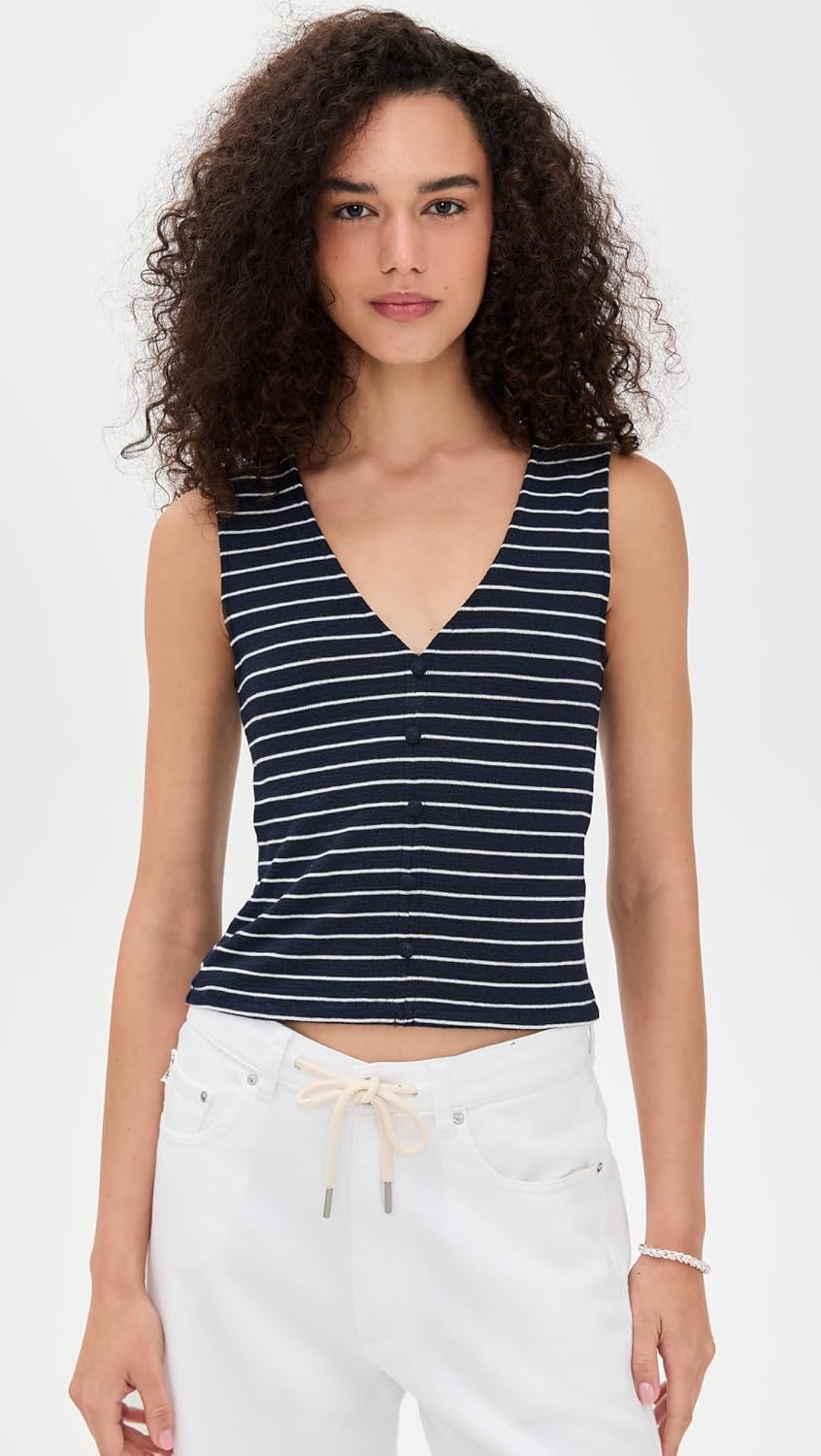 rag & bone Women's The Knit Stripe Button Up Tank - Image 2