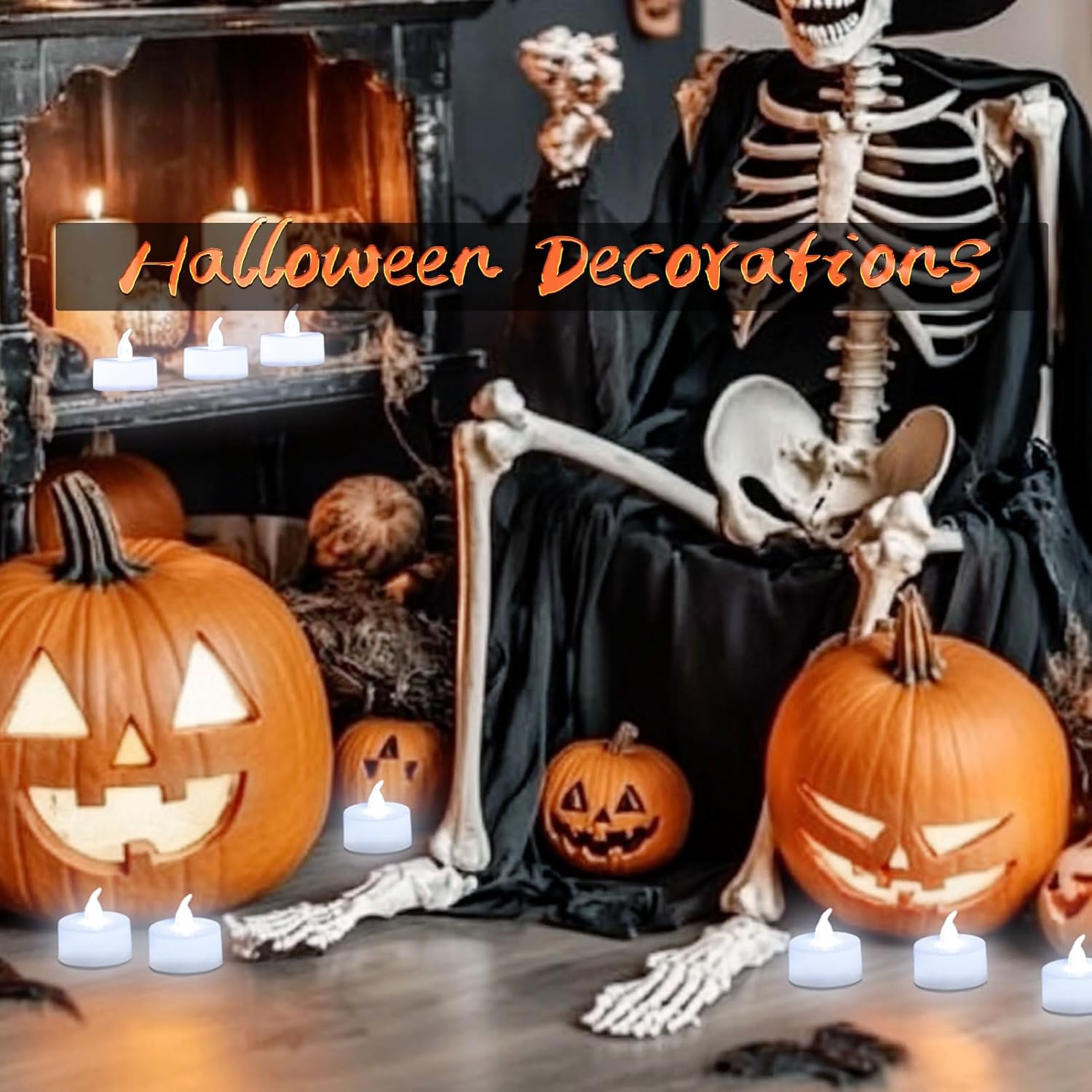 LANKER 24 Pack Flameless LED Tea Lights Candles, Steady Cool White Tealights, Long Lasting Battery Operated Fake Candles, Decoration for Halloween and Festival Celebration (Cool White) - Image 2