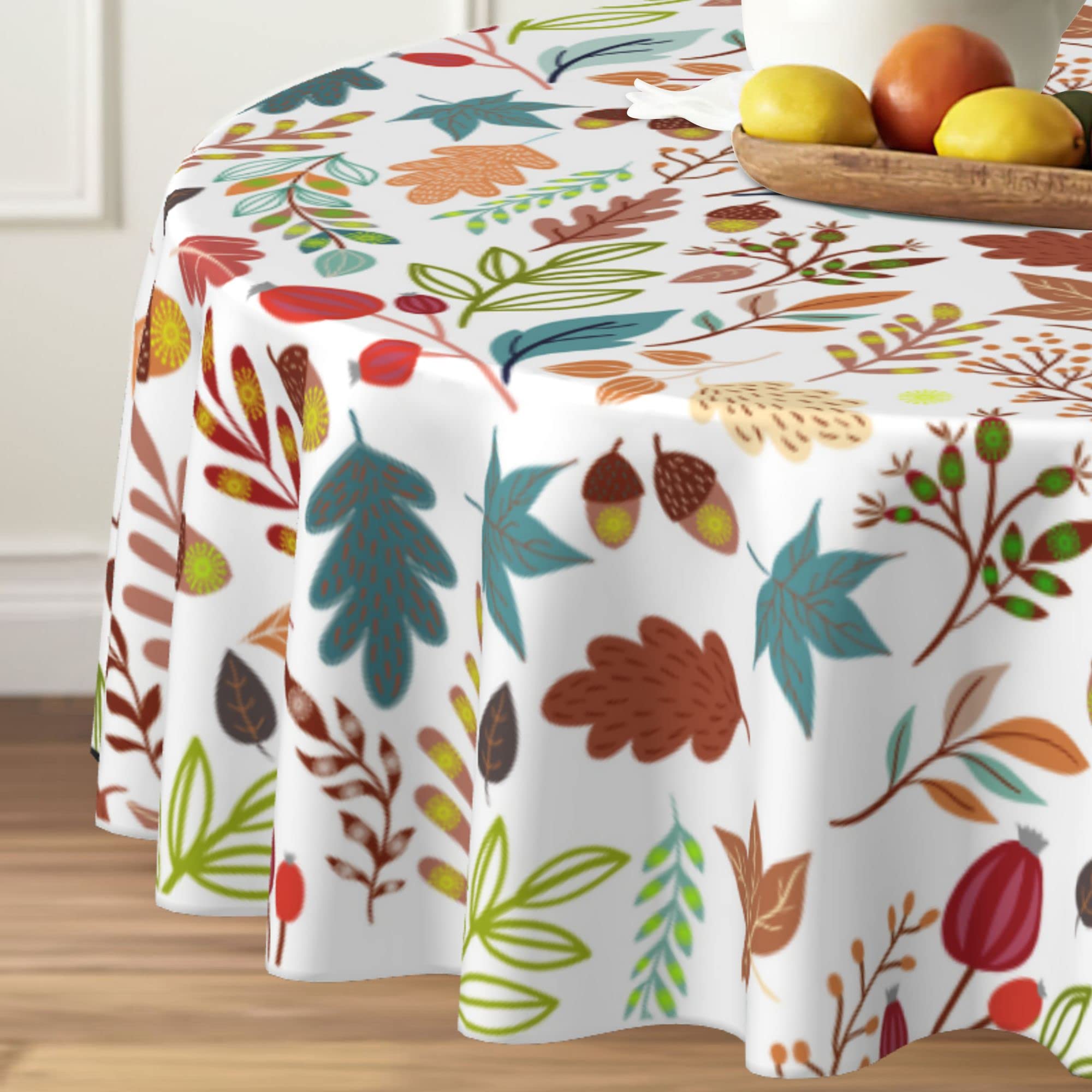 Round Tablecloth 60 inch, Floral Round Table Cloth, Stain Resistance, Water Repellent and Wrinkle-Free, Fall Flower Circle Tablecloth for Home Kitchen Dining Party Patio Indoor and Outdoor Use image_1