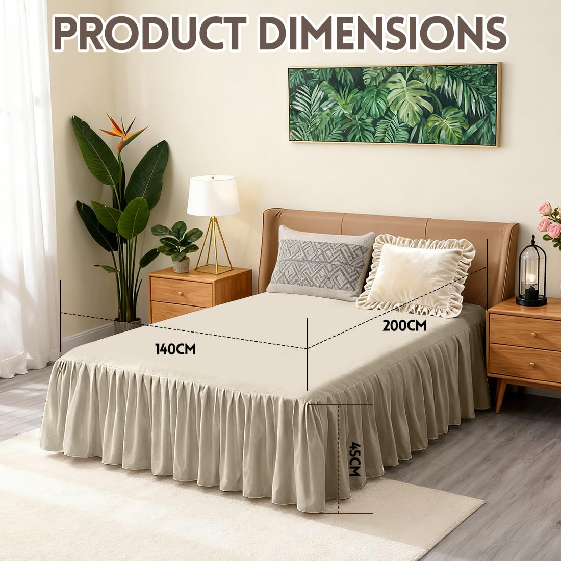 RANJIMA Mantovana copriletto elegante gonna 140 x 200 cm con volant altezza 45 cm wrap Around Style gonna da letto da avvolgere mantovana per letto fodera per rete a doghe