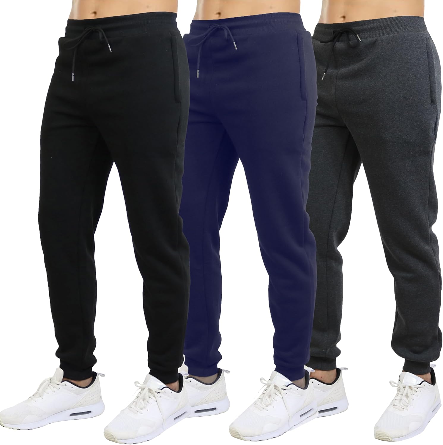 Galaxy by Harvic Sweatpants for Men 3-Pack – Slim Fit Fleece Cargo Joggers Elastic Waist Mens Jogger Sweatpants (S-3XL)