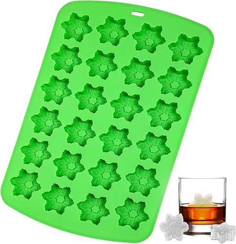 Webake Molde de cubitos de hielo de copo de nieve de silicona con 24 cavidades, bandeja de cubitos de hielo de Navidad, moldes de copo de nieve para