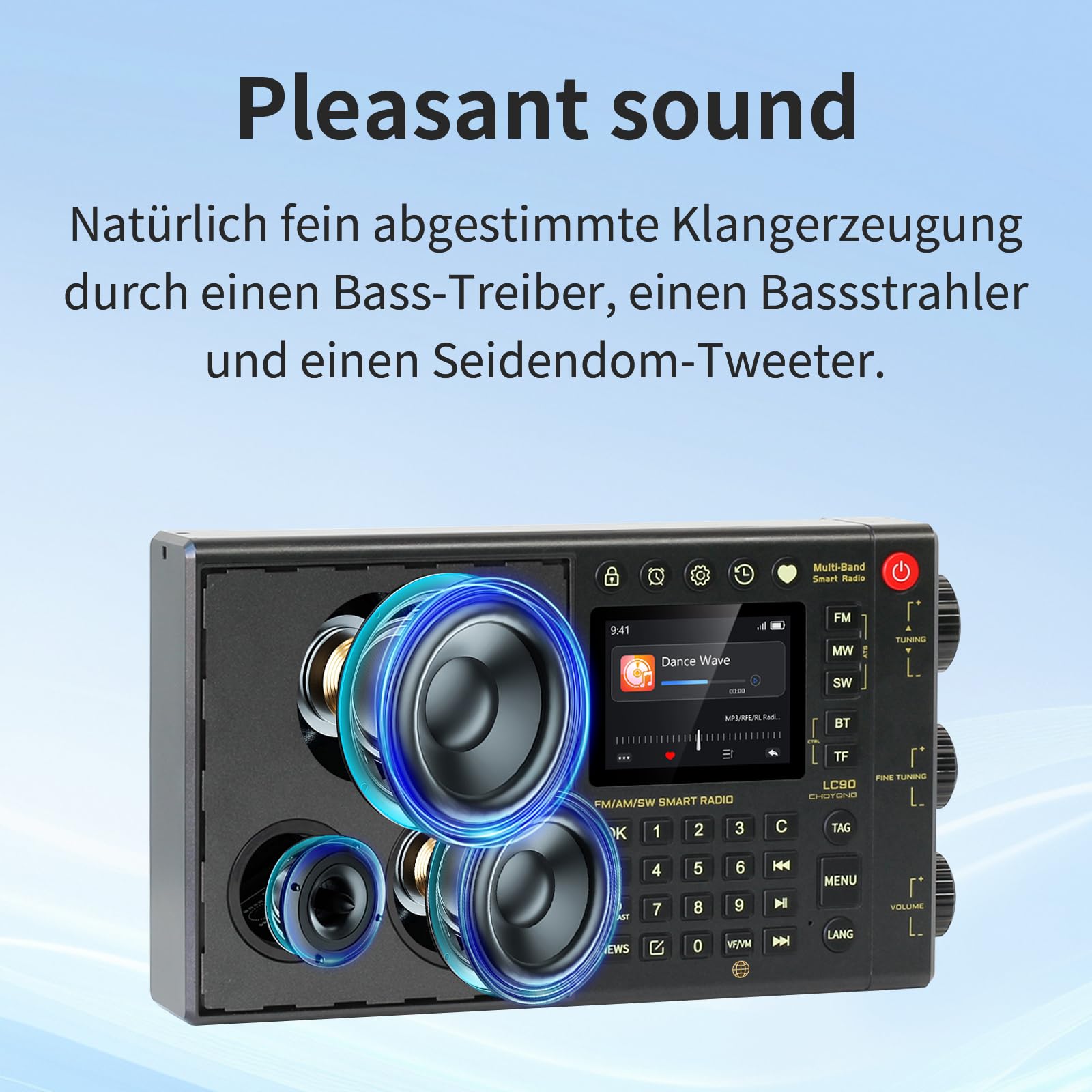CHOYONG LC90 Multi-Band Smart Internet Radio Tragbares AM/FM, Lang- & Kurzwellenradio mit WiFi, Bluetooth, TF Karte choyoung
