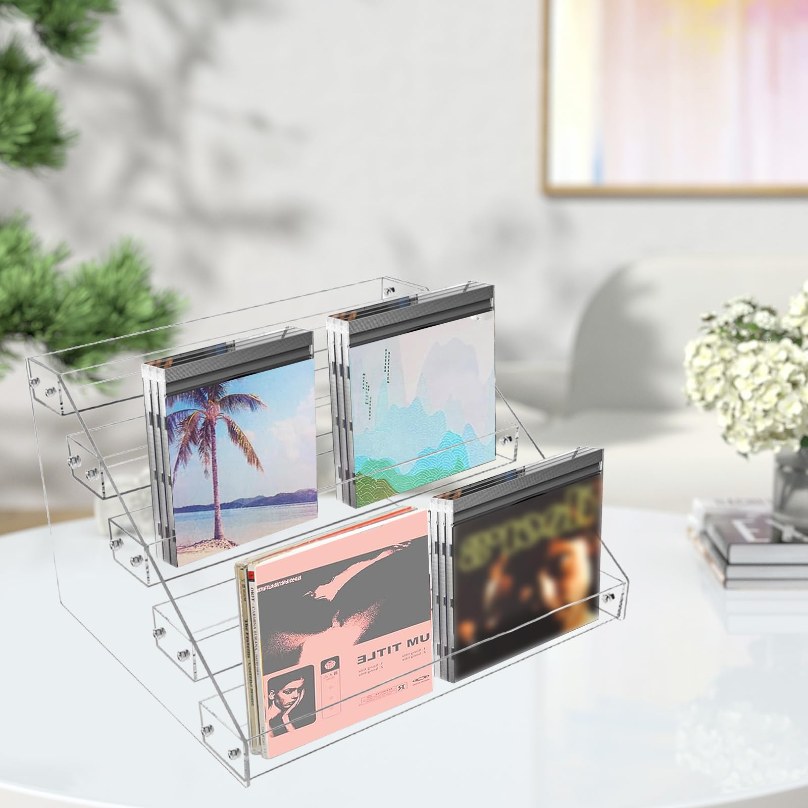 5 Ebenen CD Halter,Durchsichtiger CD Ständer aus Acryl,DVD Rack zur Aufbewahrung DVD Präsentationsständer Platz für 40 CD Leerhüllen,31 x 27,4 x 19,6 cm