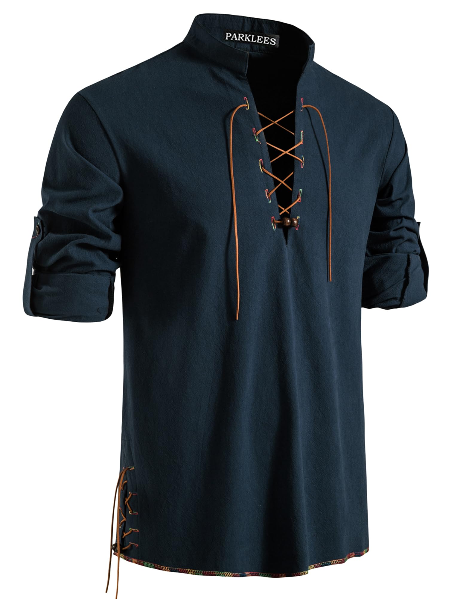 PARKLEES Men's Medieval Viking Pirate Vintage Lace Up Costume Navy 3XL โ image 1